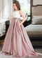 Julia Ball-Gown/Princess Scoop Neck Sweep Train Satin Junior Bridesmaid Dress With Bow(s) Pockets DKP0013626