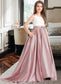 Julia Ball-Gown/Princess Scoop Neck Sweep Train Satin Junior Bridesmaid Dress With Bow(s) Pockets DKP0013626