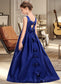 Precious Ball-Gown/Princess Scoop Neck Sweep Train Satin Junior Bridesmaid Dress With Bow(s) DKP0013628