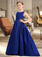 Precious Ball-Gown/Princess Scoop Neck Sweep Train Satin Junior Bridesmaid Dress With Bow(s) DKP0013628