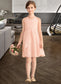 Sabrina A-Line V-neck Knee-Length Chiffon Lace Junior Bridesmaid Dress With Cascading Ruffles DKP0013630