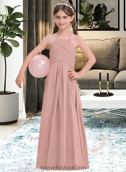 Brisa A-Line Scoop Neck Floor-Length Chiffon Junior Bridesmaid Dress With Ruffle DKP0013632