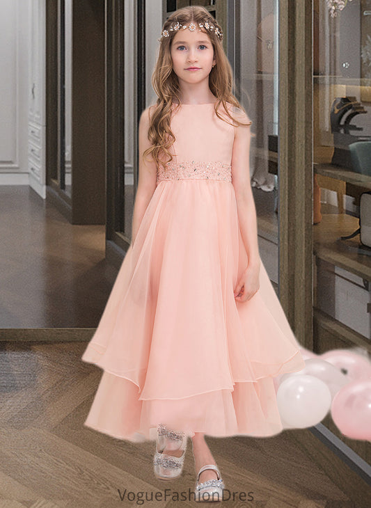 Lina A-Line Scoop Neck Ankle-Length Organza Junior Bridesmaid Dress With Beading Sequins DKP0013633