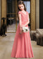 Averie A-Line V-neck Floor-Length Chiffon Lace Junior Bridesmaid Dress DKP0013634