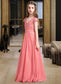 Averie A-Line V-neck Floor-Length Chiffon Lace Junior Bridesmaid Dress DKP0013634