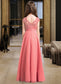 Averie A-Line V-neck Floor-Length Chiffon Lace Junior Bridesmaid Dress DKP0013634