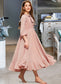 Penny A-Line Scoop Neck Tea-Length Chiffon Junior Bridesmaid Dress With Bow(s) Cascading Ruffles DKP0013638