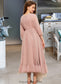 Penny A-Line Scoop Neck Tea-Length Chiffon Junior Bridesmaid Dress With Bow(s) Cascading Ruffles DKP0013638