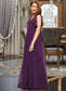 Sara A-Line V-neck Floor-Length Chiffon Junior Bridesmaid Dress With Bow(s) Cascading Ruffles DKP0013639