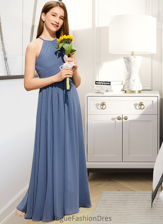 Lesley A-Line Scoop Neck Floor-Length Chiffon Junior Bridesmaid Dress With Ruffle DKP0013641