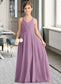 Kaitlynn A-Line V-neck Floor-Length Chiffon Junior Bridesmaid Dress With Cascading Ruffles DKP0013644