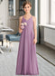 Kaitlynn A-Line V-neck Floor-Length Chiffon Junior Bridesmaid Dress With Cascading Ruffles DKP0013644