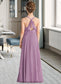 Kaitlynn A-Line V-neck Floor-Length Chiffon Junior Bridesmaid Dress With Cascading Ruffles DKP0013644