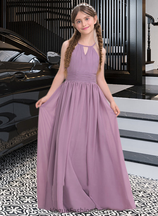 Joselyn A-LineScoopNeckFloor-LengthChiffonJuniorBridesmaidDressWithRuffle#119580 DKP0013647