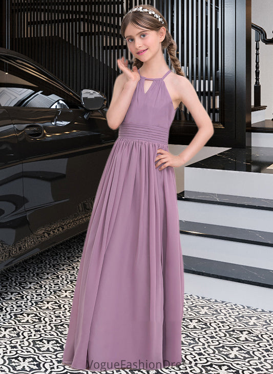 Joselyn A-LineScoopNeckFloor-LengthChiffonJuniorBridesmaidDressWithRuffle#119580 DKP0013647