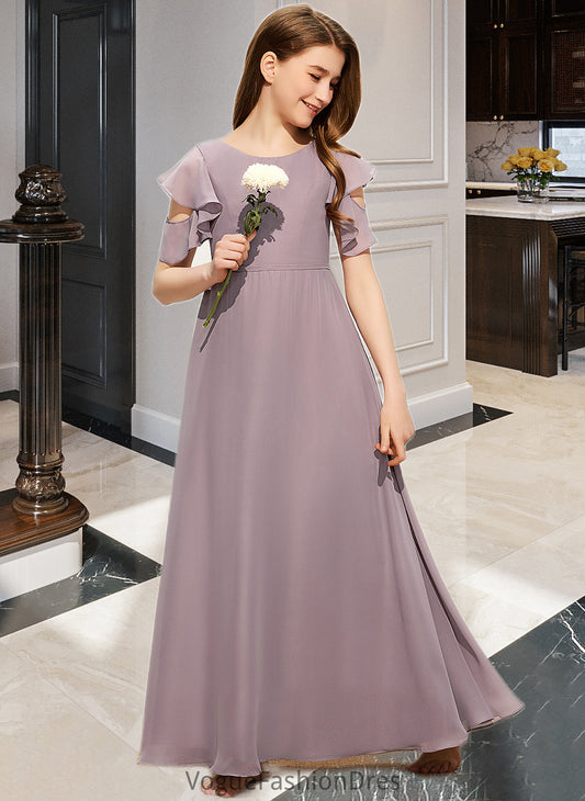 Sherlyn A-Line Scoop Neck Floor-Length Chiffon Junior Bridesmaid Dress With Cascading Ruffles DKP0013649