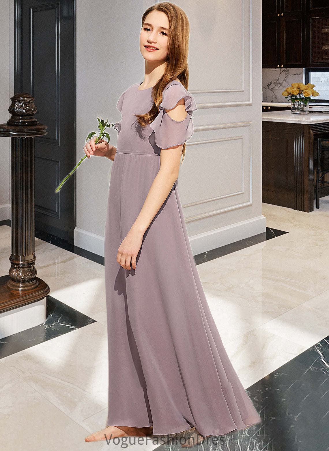 Sherlyn A-Line Scoop Neck Floor-Length Chiffon Junior Bridesmaid Dress With Cascading Ruffles DKP0013649