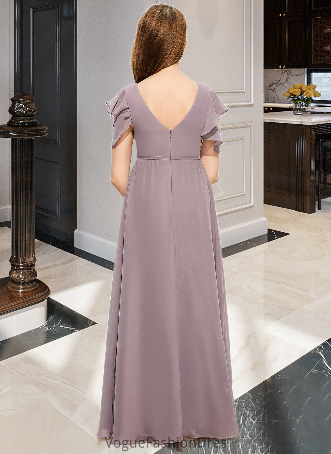 Sherlyn A-Line Scoop Neck Floor-Length Chiffon Junior Bridesmaid Dress With Cascading Ruffles DKP0013649