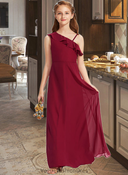 Chaya A-Line One-Shoulder Floor-Length Chiffon Junior Bridesmaid Dress With Ruffles DKP0013650