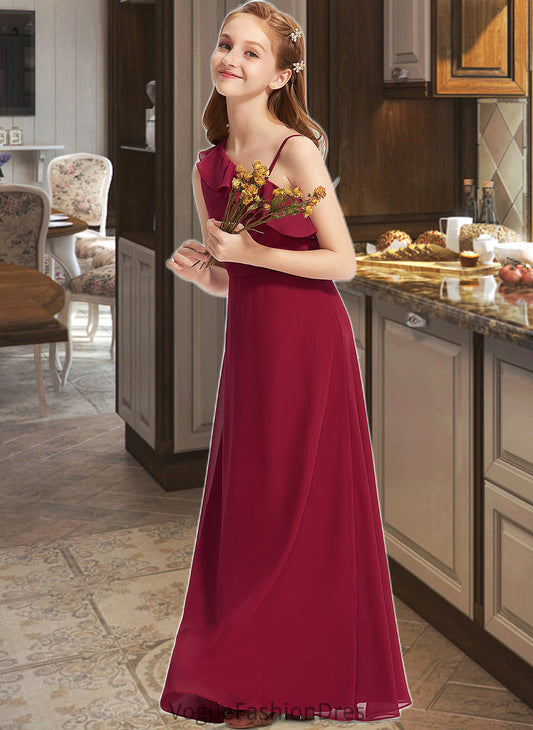 Chaya A-Line One-Shoulder Floor-Length Chiffon Junior Bridesmaid Dress With Ruffles DKP0013650