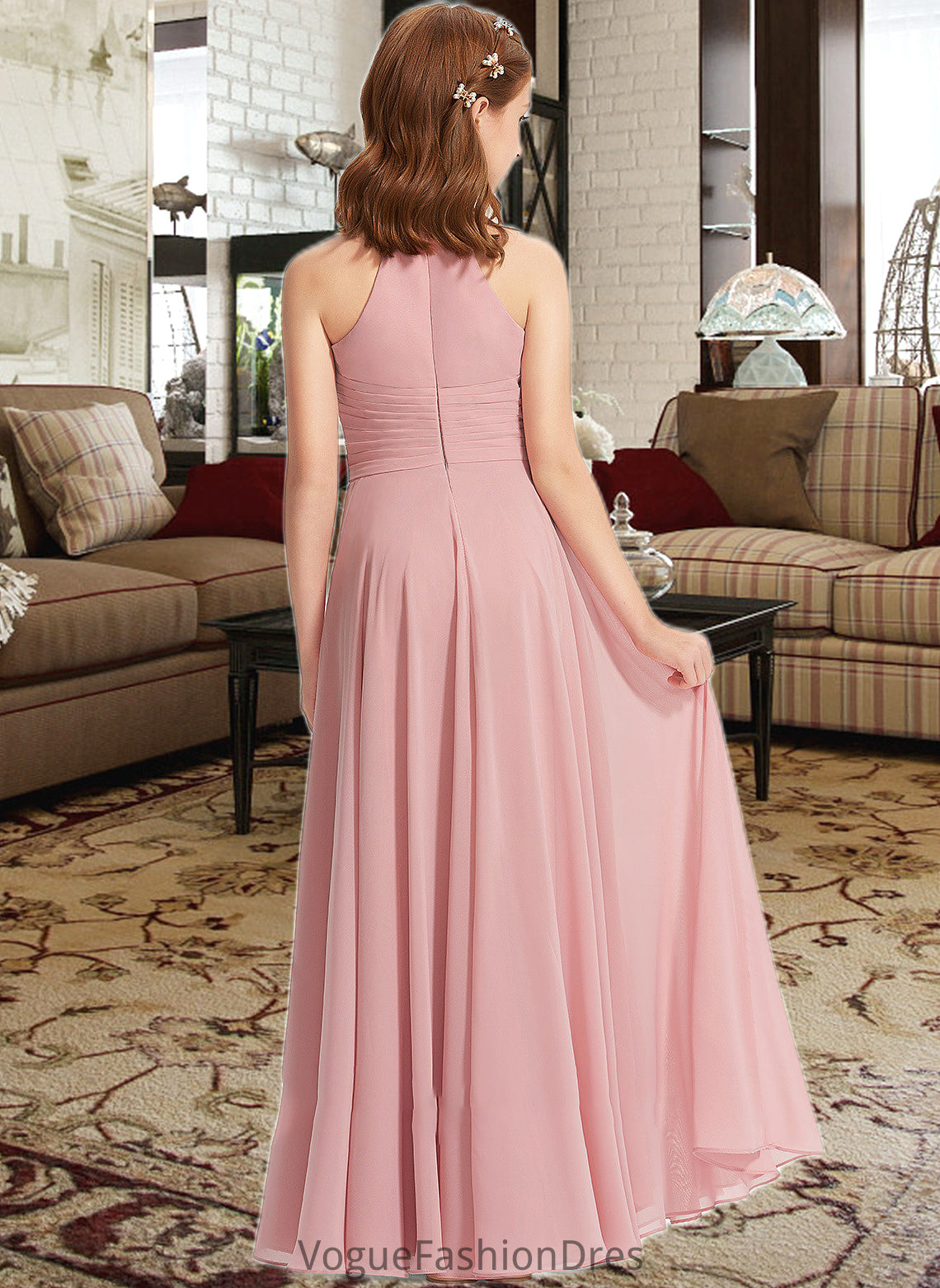 Leticia A-Line Square Neckline Floor-Length Chiffon Junior Bridesmaid Dress With Ruffle DKP0013651