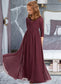 Mckenna A-Line V-neck Floor-Length Chiffon Lace Junior Bridesmaid Dress DKP0013652