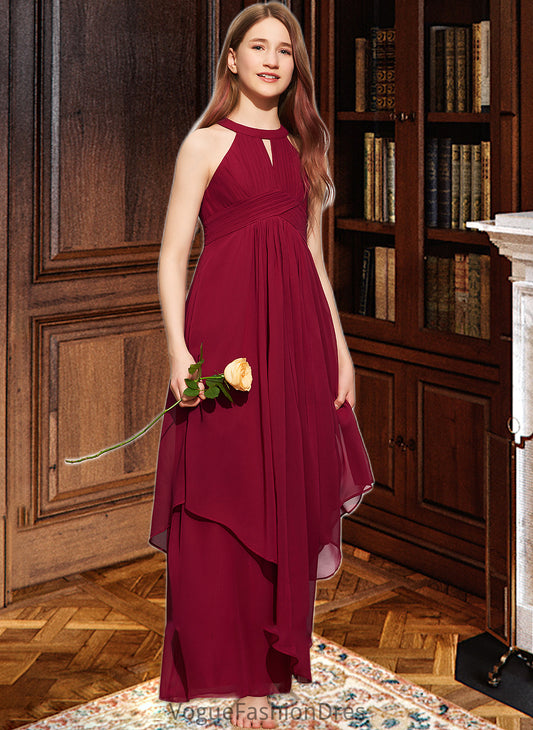 Myah A-Line Scoop Neck Floor-Length Chiffon Junior Bridesmaid Dress With Ruffle DKP0013654