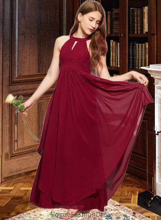 Myah A-Line Scoop Neck Floor-Length Chiffon Junior Bridesmaid Dress With Ruffle DKP0013654