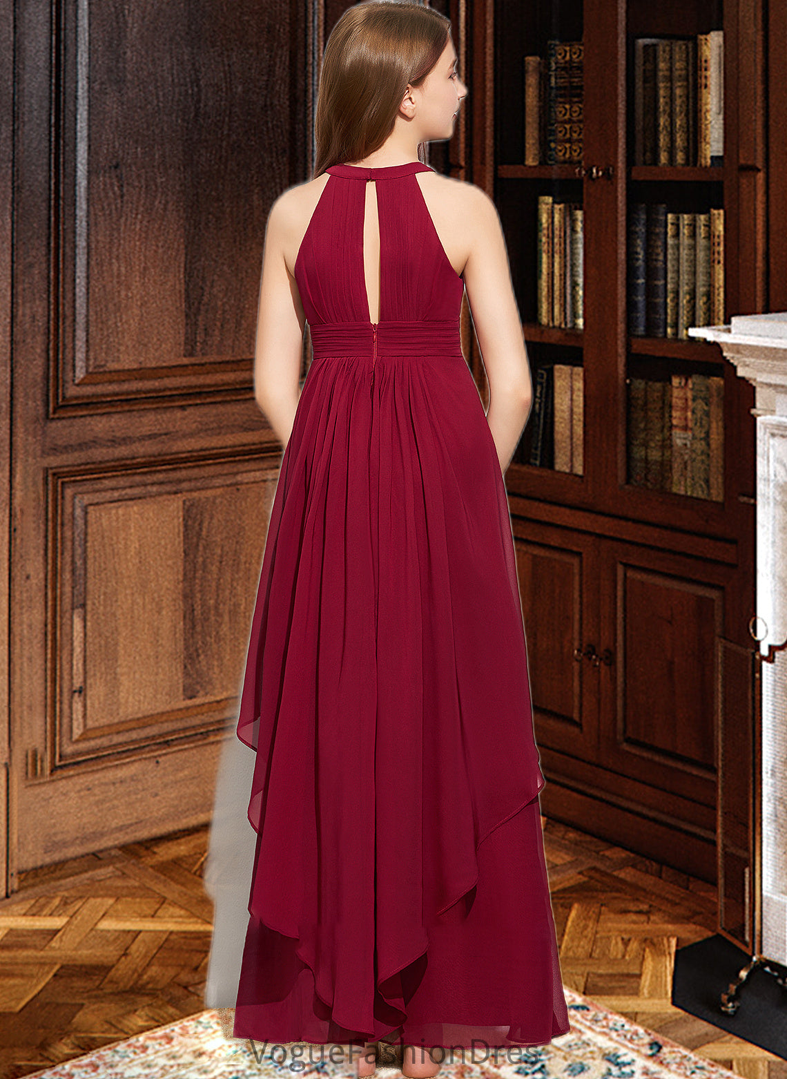 Myah A-Line Scoop Neck Floor-Length Chiffon Junior Bridesmaid Dress With Ruffle DKP0013654