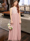 Rhoda A-Line Scoop Neck Floor-Length Chiffon Lace Junior Bridesmaid Dress With Sequins DKP0013655