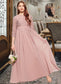 Kailey A-Line Scoop Neck Floor-Length Chiffon Lace Junior Bridesmaid Dress DKP0013657