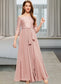 Louise A-Line Off-the-Shoulder Floor-Length Chiffon Lace Junior Bridesmaid Dress With Bow(s) DKP0013658