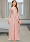 Louise A-Line Off-the-Shoulder Floor-Length Chiffon Lace Junior Bridesmaid Dress With Bow(s) DKP0013658