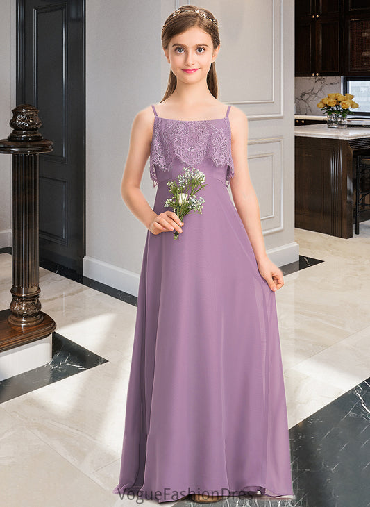 Denisse A-Line Square Neckline Floor-Length Chiffon Lace Junior Bridesmaid Dress DKP0013660