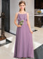 Denisse A-Line Square Neckline Floor-Length Chiffon Lace Junior Bridesmaid Dress DKP0013660