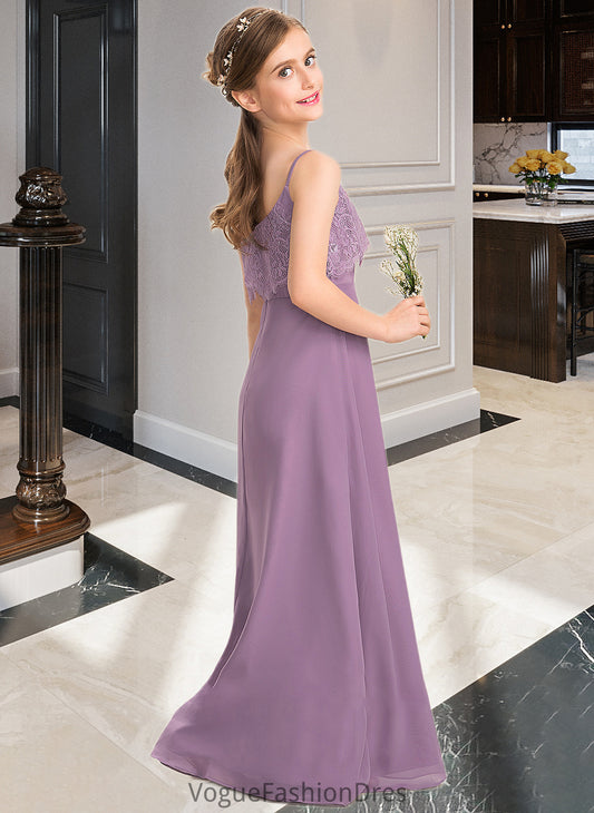 Denisse A-Line Square Neckline Floor-Length Chiffon Lace Junior Bridesmaid Dress DKP0013660