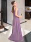 Denisse A-Line Square Neckline Floor-Length Chiffon Lace Junior Bridesmaid Dress DKP0013660