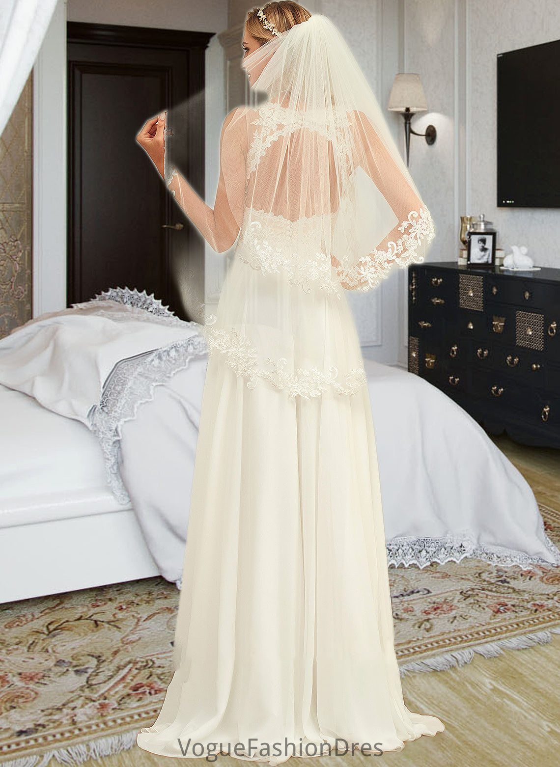 Desirae A-Line V-neck Sweep Train Chiffon Lace Wedding Dress With Lace DKP0013677