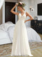 Desirae A-Line V-neck Sweep Train Chiffon Lace Wedding Dress With Lace DKP0013677