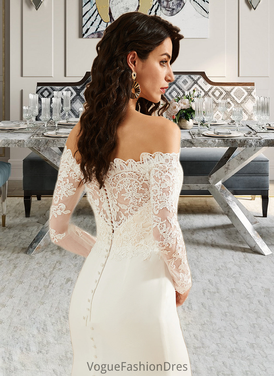 Sophronia Trumpet/Mermaid Off-the-Shoulder Court Train Wedding Dress With Lace DKP0013680