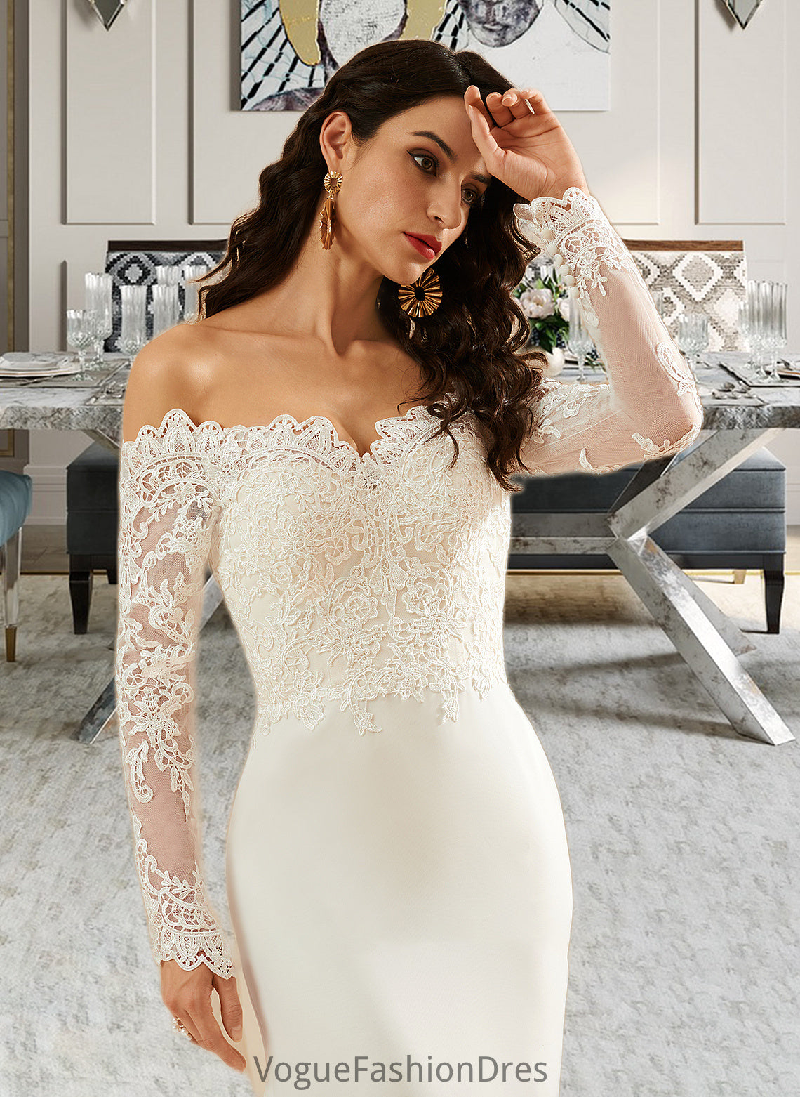 Sophronia Trumpet/Mermaid Off-the-Shoulder Court Train Wedding Dress With Lace DKP0013680