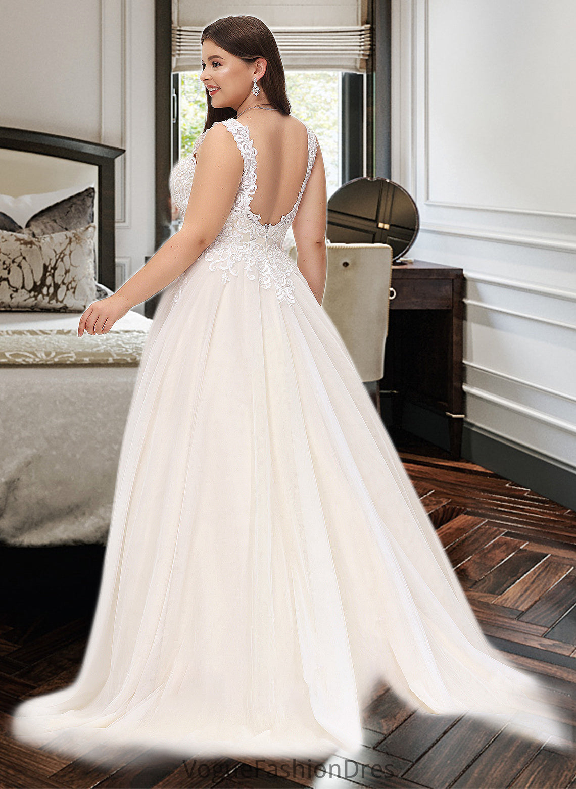 Elyse Ball-Gown/Princess V-neck Court Train Tulle Wedding Dress DKP0013682