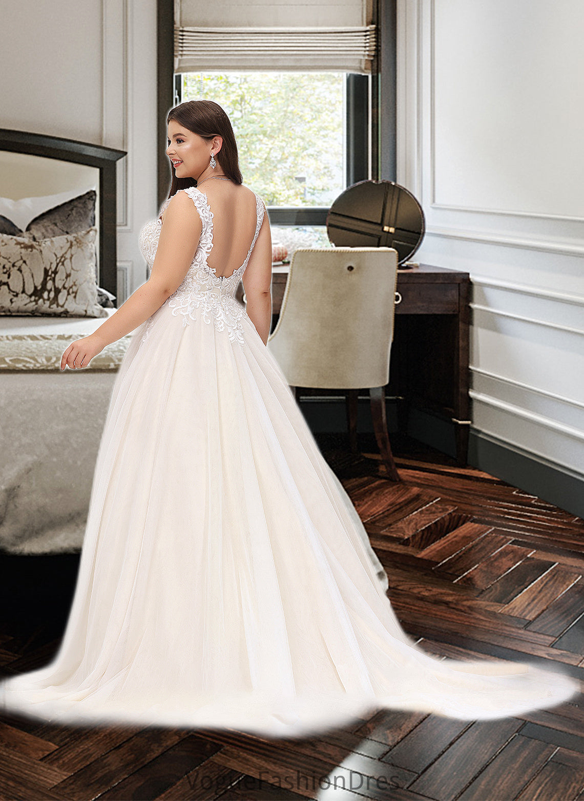 Elyse Ball-Gown/Princess V-neck Court Train Tulle Wedding Dress DKP0013682