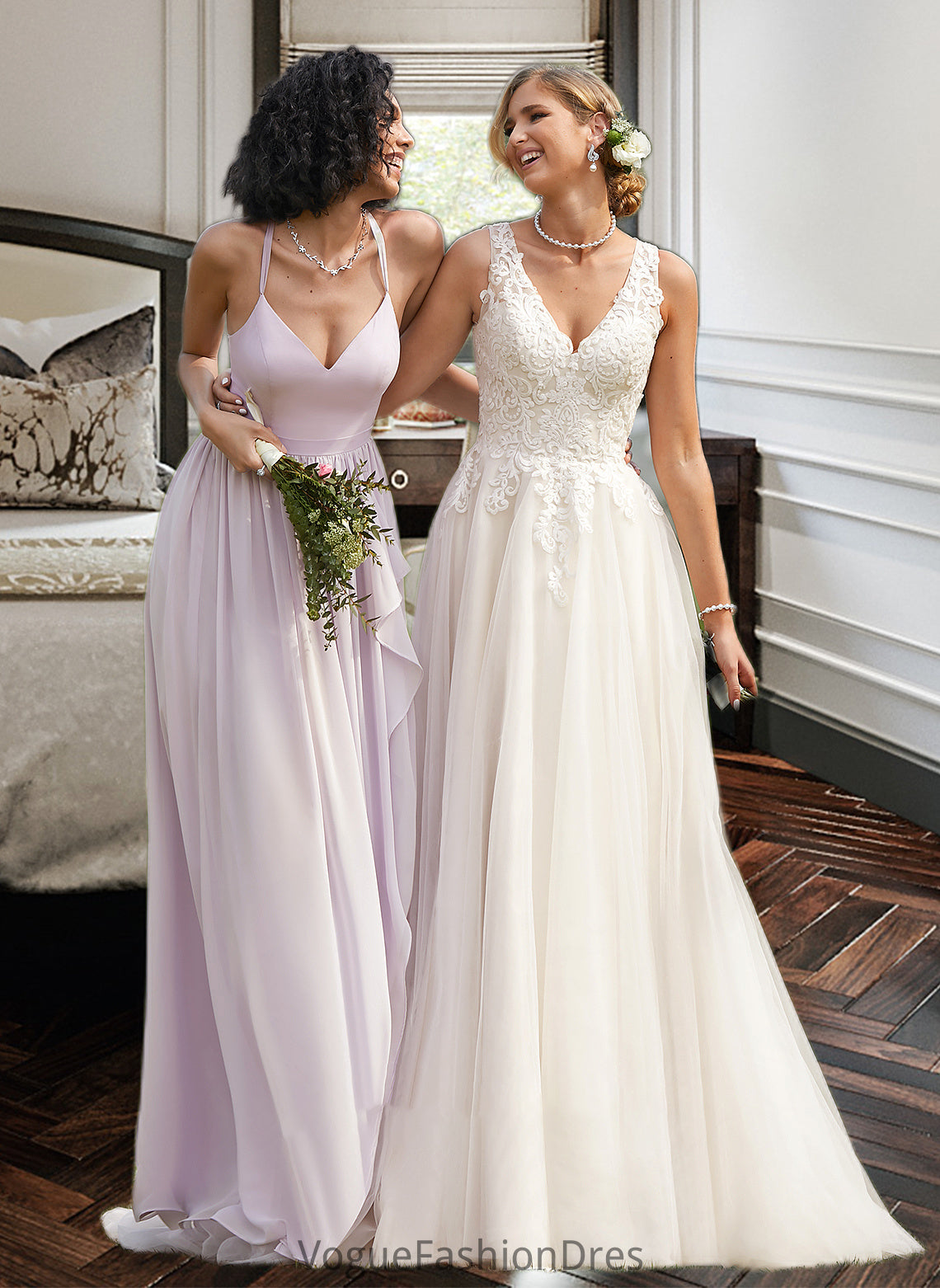 Elyse Ball-Gown/Princess V-neck Court Train Tulle Wedding Dress DKP0013682