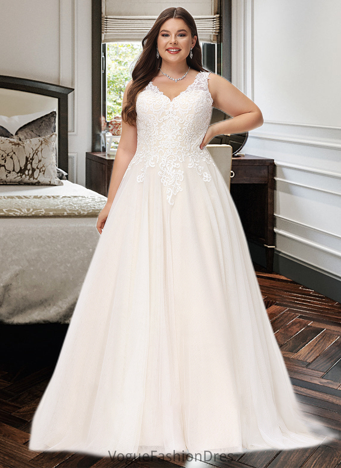 Elyse Ball-Gown/Princess V-neck Court Train Tulle Wedding Dress DKP0013682