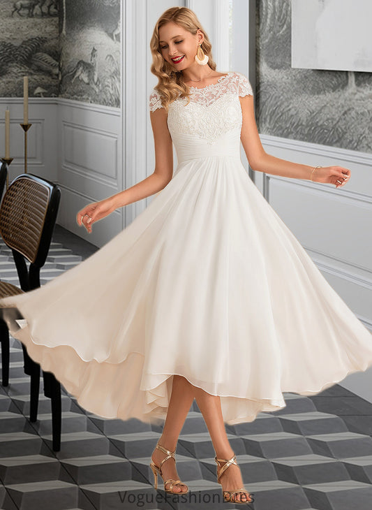 Rosa A-Line Scoop Neck Asymmetrical Chiffon Wedding Dress DKP0013683