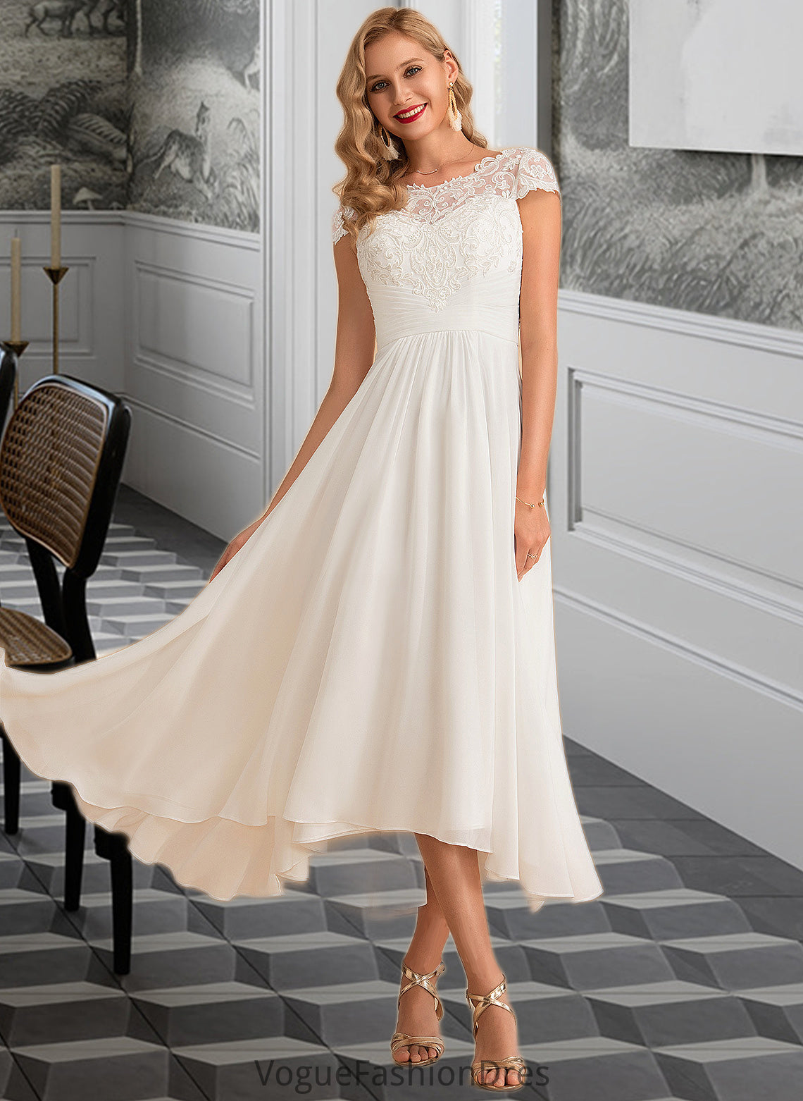 Rosa A-Line Scoop Neck Asymmetrical Chiffon Wedding Dress DKP0013683