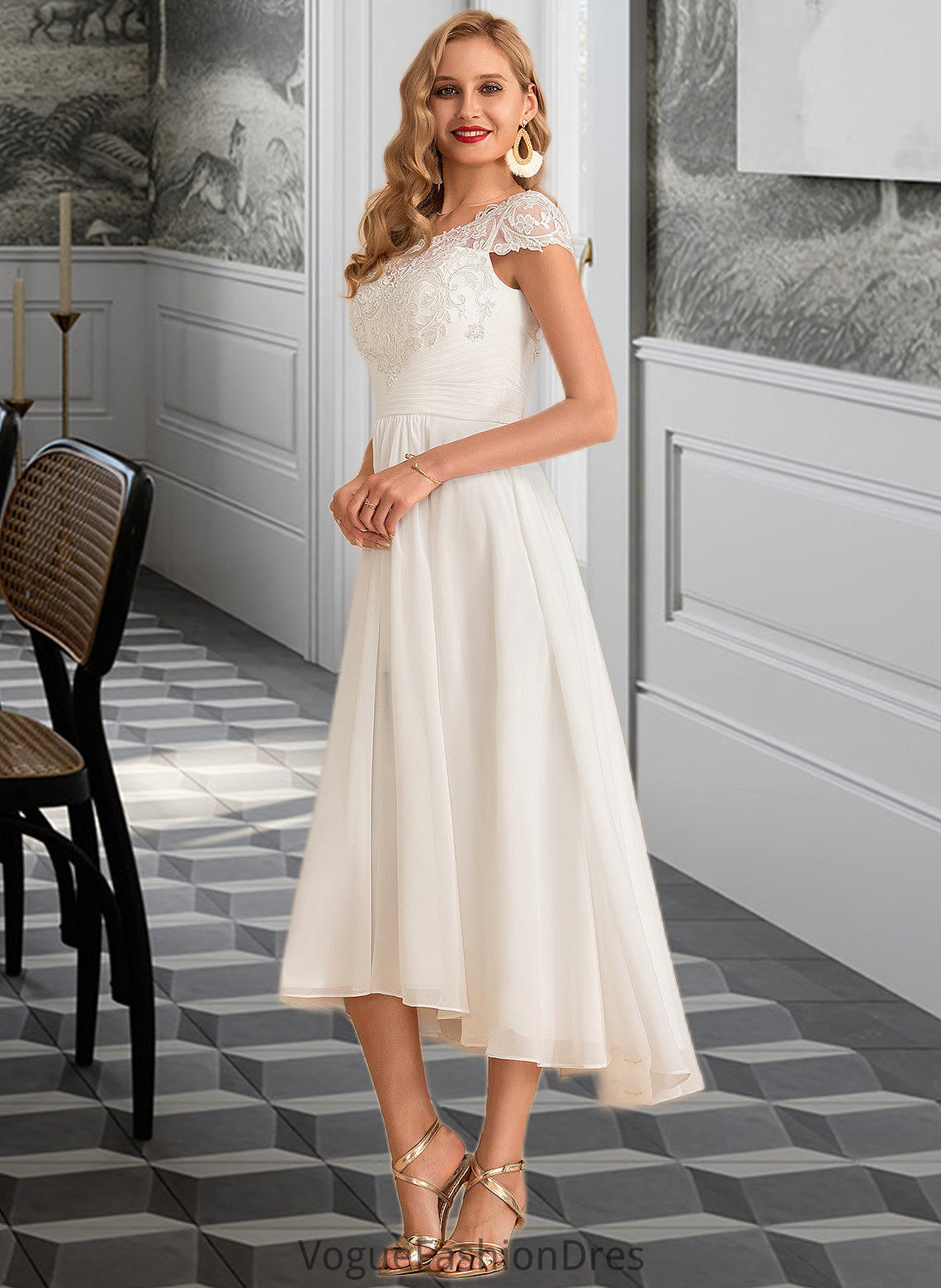 Rosa A-Line Scoop Neck Asymmetrical Chiffon Wedding Dress DKP0013683