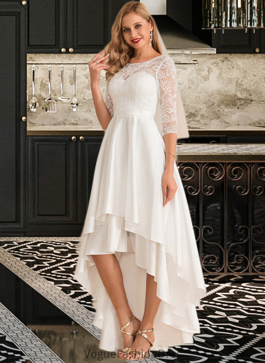 Maryjane A-Line Scoop Neck Asymmetrical Satin Lace Wedding Dress DKP0013684