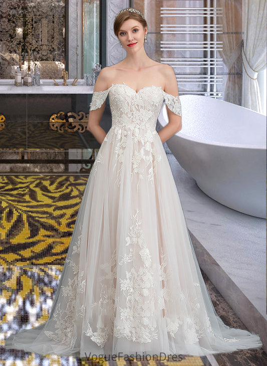 Angelica Ball-Gown/Princess Sweetheart Sweep Train Tulle Wedding Dress DKP0013685